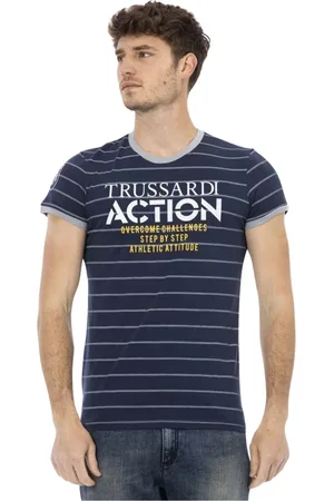 Trussardi Top, Herre, Blå, L, Bomuld, Stribet Logo T-shirt Forår/Sommer Mænd