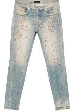 Purple Brand Jeans, Herre, Blå, W36, Blå Frontknap Jeans med Logo