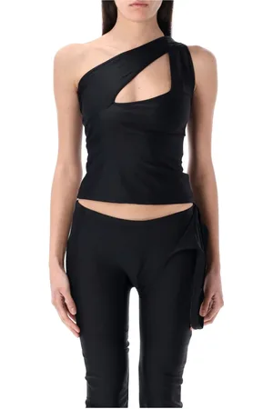 OTTOLINGER Top, Dame, Sort, S, Uld, Sort Skinnende Scuba Top Slidt Asymmetrisk Bryst
