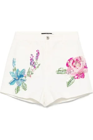 PATBO Shorts, Dame, Hvid, 2XS, Denim, Hvide Shorts med Palietdetaljer