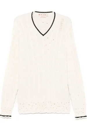 Marni Strik, Herre, Hvid, L, Stribet sweater med broderet logo