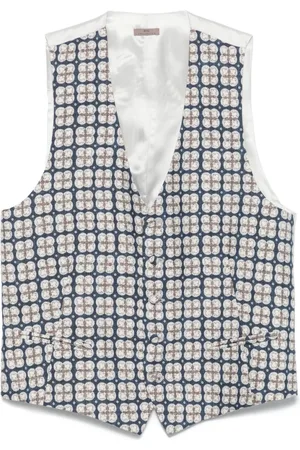 Lady Anne Jakkesæt, Herre, Flerfarvet, L, Blå Jacquard Vest med Frontknapper