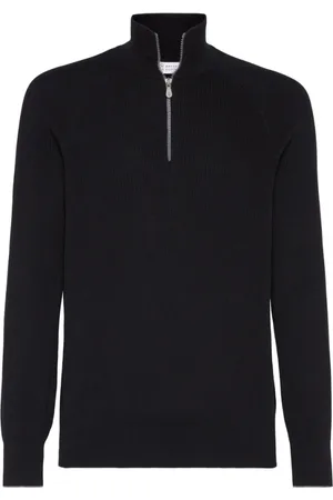 Brunello Cucinelli Strik, Herre, Sort, 4XL, Sort Zip Høj Hals Sweater