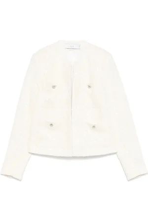 IRO Jakke, Dame, Hvid, XS, Tweed, Hvid Paillet Prydet Åben Front Jakke