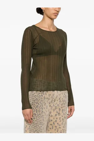 Pinko Strik, Dame, Brun, M, Uld, Grøn Sweatshirt Casual Stil Ss25