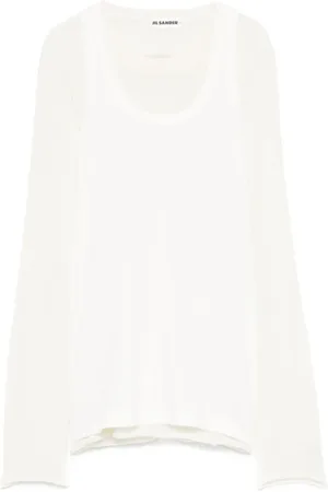 Jil Sander Top, Dame, Hvid, XS, Tyl, Crew Neck Langærmet Sweater