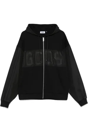 GCDS Sweathshirts & Hoodies, Herre, Sort, L, Uld, Sort Hættetrøje med Lynlås