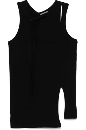 YOHJI YAMAMOTO Top, Herre, Sort, L, Sort T-shirt med Asymmetrisk Hals