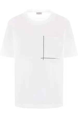 Brunello Cucinelli Top, Dame, Hvid, S, Bomuld, Bomuldsjersey T-shirt med skinnende lommedetalje
