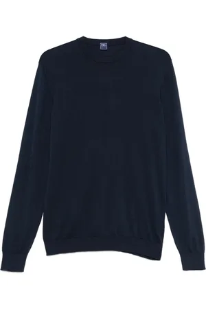 FEDELI Strik, Herre, Blå, 3XL, Uld, Blå Crew Neck Sweater Lange Ærmer