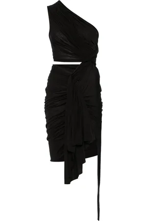 Rick Owens Kjole, Dame, Sort, S, Sort Draperet Kjole med Samlet Twist