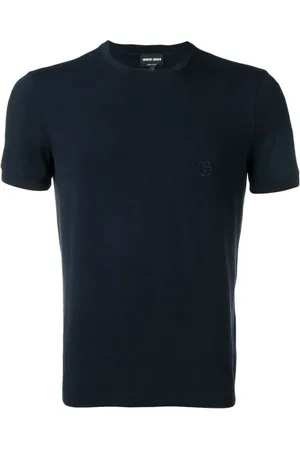 Giorgio Armani Top, Herre, Blå, 3XL, Navy Logo Broderet T-shirt