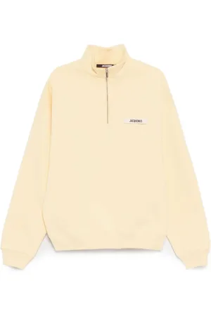 Jacquemus Sweathshirts & Hoodies, Herre, Gul, 2XL, Uld, Beige Zip Sweater Drop Shoulder