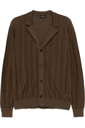 Roberto Collina Strik, Herre, Brun, 2XL, Brun Knappet Sweater Langærmet
