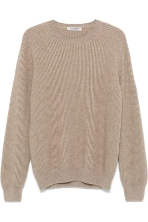 LA FILERIA Strik, Herre, Brun, 3XL, Cashmere, Kashmir Ribstrikket Rund Hals Sweater