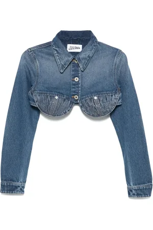 Jean Paul Gaultier Jakke, Dame, Blå, S, Denim, Blå Knappet overtøj med indbygget bh