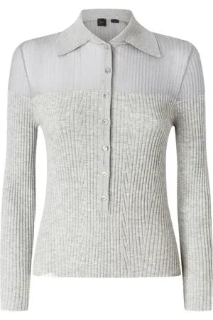 Pinko Strik, Dame, Grå, L, Grå Button-Up Sweater Langærmet