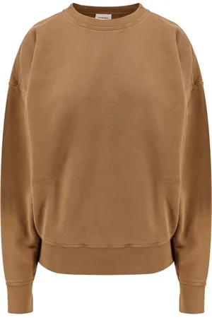 Saint Laurent Sweathshirts & Hoodies, Dame, Brun, M, Bomuld, Brun Ribstrikket Sweater Italiensk Bomuld