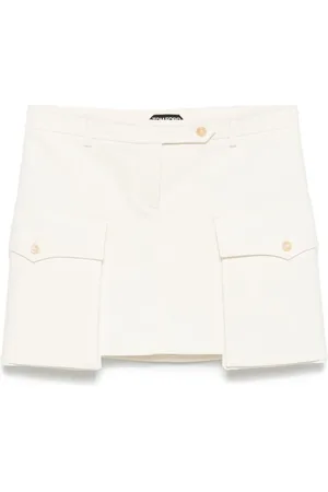 Tom Ford Nederdel, Dame, Hvid, 2XS, Bomuld, Frontknappet nederdel med lommer
