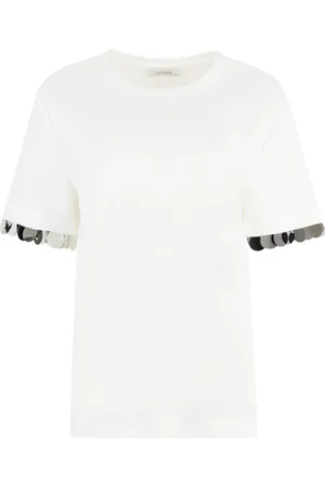 Paco rabanne Top, Dame, Hvid, S, Paillet crew-neck T-shirt