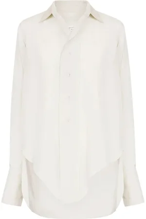 Maison Margiela Bluser & Skjorter, Dame, Hvid, S, Hvid Logo Broderet Knappeskjorte