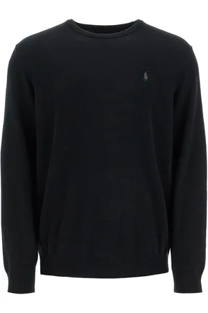 Ralph Lauren Strik, Herre, Sort, 2XL, Uld, Broderet uld pullover sweater