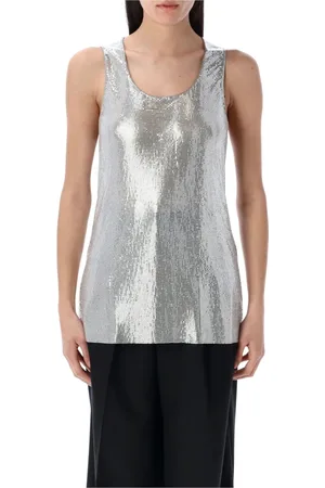 JUNYA WATANABE Top, Dame, Grå, M, Metal Mesh Tank Top Ærmeløs Scoop Neck