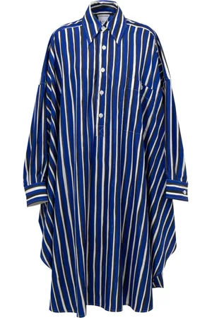 Bottega Veneta Kjole, Dame, Blå, 3XS, Stribet Skjortekjole Kaftan Stil