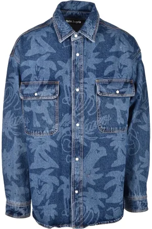 Palm Angels Skjorte, Herre, Blå, L, Bomuld, Bomuldsskjorte med unik stil