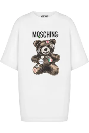 Moschino Top, Dame, Hvid, M, Uld, Hvid Logo Print Crew Neck T-shirt