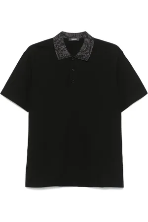 VERSACE Top, Herre, Sort, M, Sort Polo Sweater med Lurex-detaljer