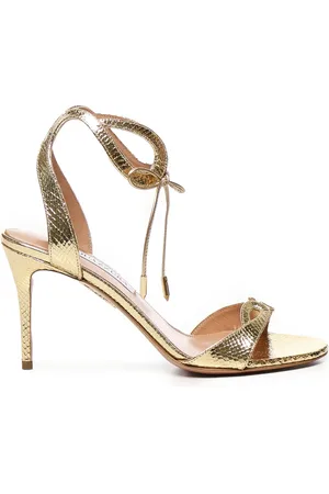 Aquazzura Sko, Dame, Gul, 38 EU, Uld, Gyldne Ankelrem Sandaler