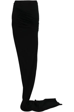 Rick Owens Nederdel, Dame, Sort, XS, Bomuld, Sort rynket nederdel med elastisk linning