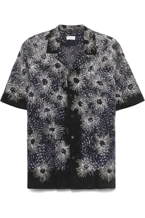 DRIES VAN NOTEN Skjorte, Herre, Blå, XL, Navy 3D Detaljer Camp Krave Skjorte