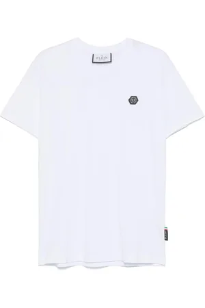 Philipp Plein Top, Herre, Hvid, L, Hvid Crew Neck Kortærmet Skjorte