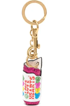 Anya Hindmarch Tilbehør, Dame, Flerfarvet, ONE SIZE, Uld, Kærlighedshjerter Læder Nøglering med Guld Hardware