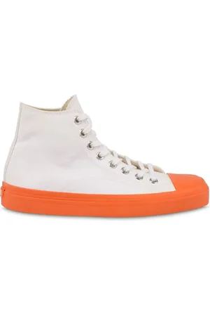 Moschino Sko, Herre, Hvid, 43 EU, Bomuld, Hvid Snøresneaker med Flatformsål