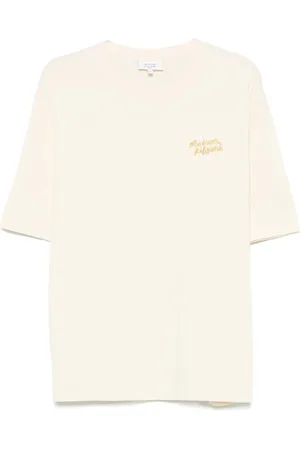 Maison Kitsuné Top, Herre, Gul, L, Gul Crew Neck T-shirt med Logo