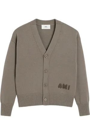 Ami Strik, Herre, Grå, M, Broderet V-hals Sweater