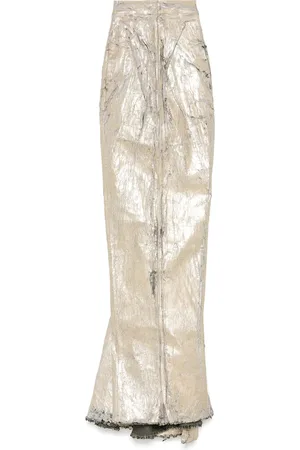 Rick Owens Nederdel, Dame, Gul, XS, Uld, Guld-tone Nederdel med Tog Lommer