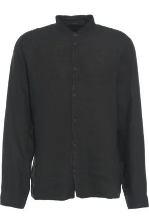 TRANSIT Skjorte, Herre, Sort, XL, Linned, Sort Mandarin Krave Linned Skjorte