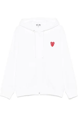 Comme des Garçons Sweathshirts & Hoodies, Herre, Hvid, L, Bomuld, Double Heart Patch Hættetrøje Sweatshirt
