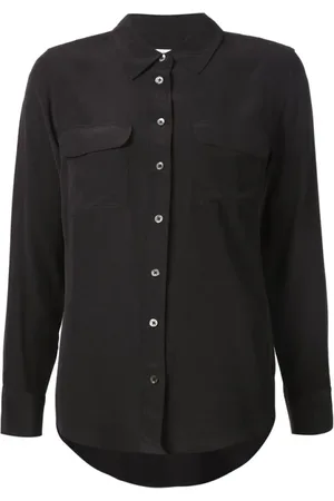 Equipment Bluser & Skjorter, Dame, Sort, L, Uld, Sort silkeskjorte med trim