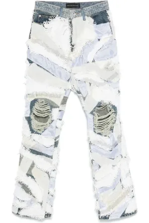 Who Decides War Jeans, Herre, Flerfarvet, W34, Ripped Patchwork Jeans med Klassisk Design