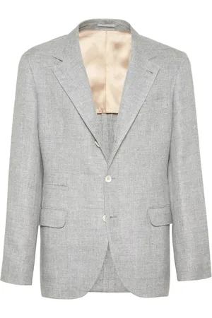 Brunello Cucinelli Jakke, Herre, Grå, XL, Linned, Grå Linnedblanding Jakke med Revers