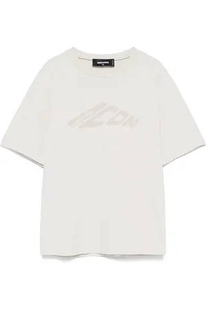 Dsquared2 Top, Dame, Grå, S, Bomuld, Lysegrå T-shirt med Logoprint og Rund Hals
