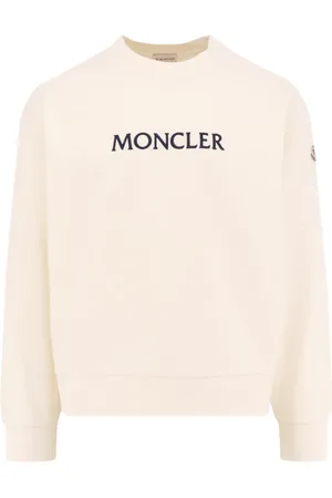 Moncler Sweathshirts & Hoodies, Dame, , L, Bomuld, Hvid Ribstrikket Sweater med Logo Patch