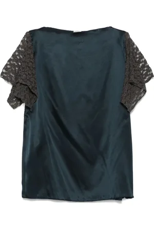 Baserange Bluser & Skjorter, Dame, Blå, XS, Blå Bådhals Blonder Panel Top