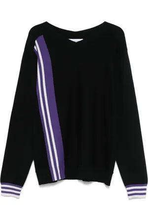 Kiko Kostadinov Strik, Herre, Sort, XL, Sort V-hals sweater med stribe detaljer