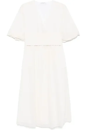 Fabiana Filippi Kjole, Dame, Hvid, XS, Elegant Ecru Kjole med Puff Ærmer